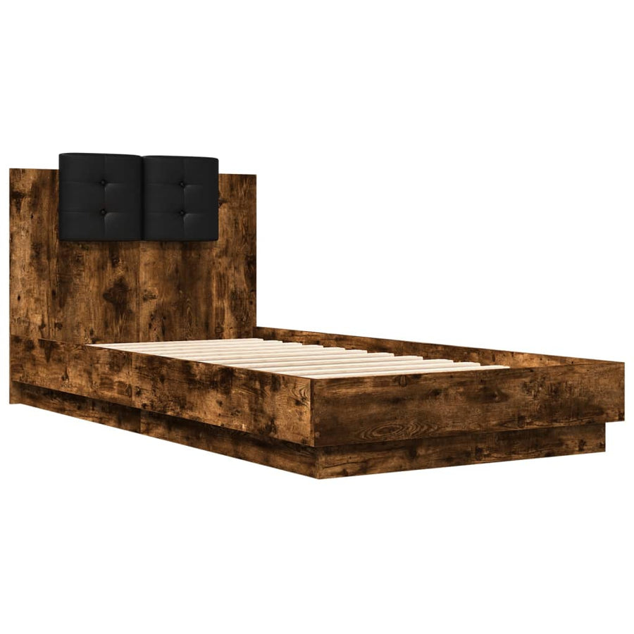 Bedframe Met Hoofdbord En Led Gerookt Eikenkleurig 75X190 Cm