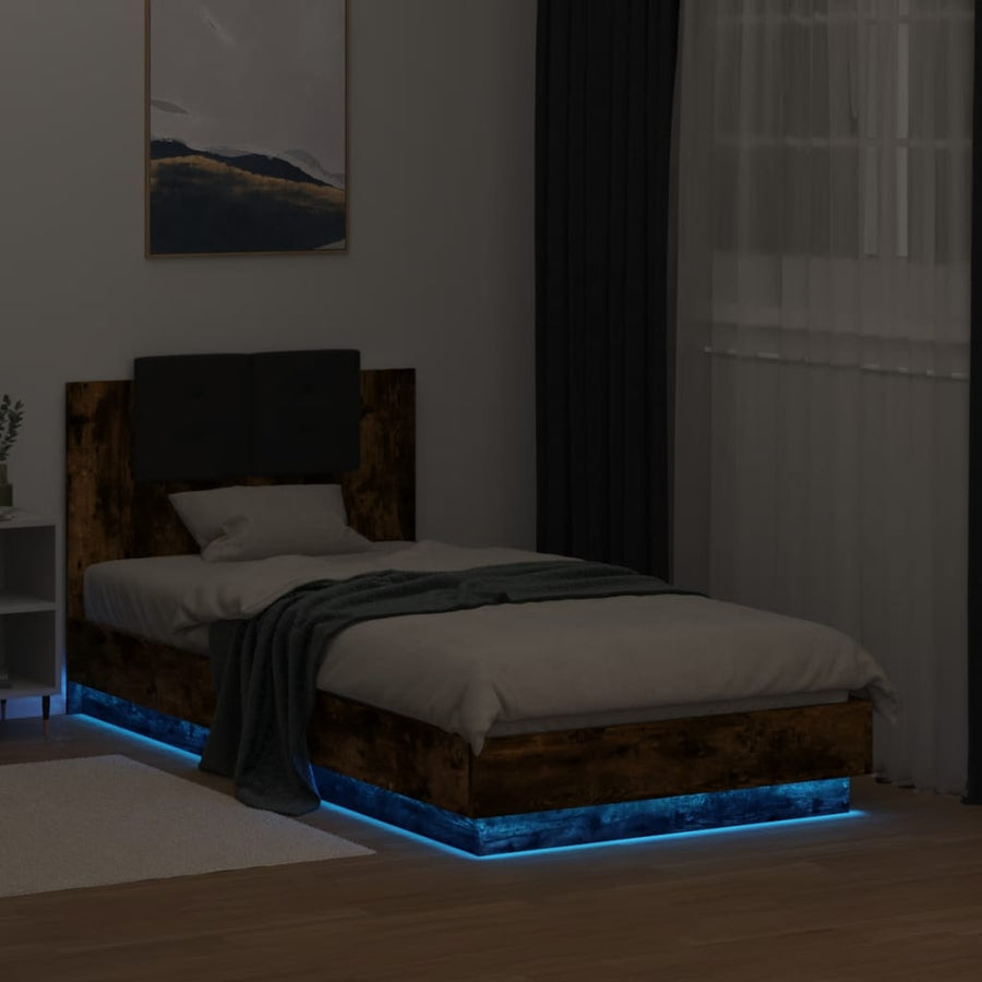 Bedframe Met Hoofdbord En Led Gerookt Eikenkleurig 75X190 Cm