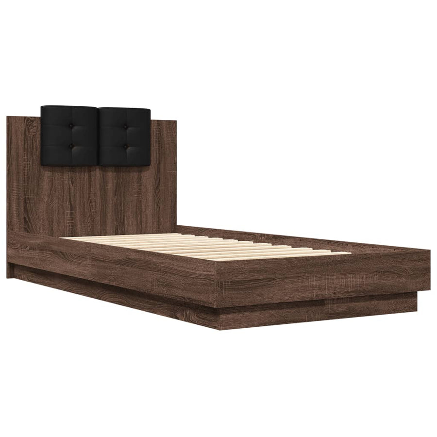 Bedframe Met Hoofdbord En Led Bruineikenkleurig 75X190 Cm