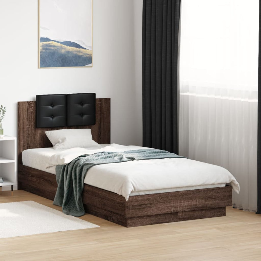Bedframe Met Hoofdbord En Led Bruineikenkleurig 75X190 Cm