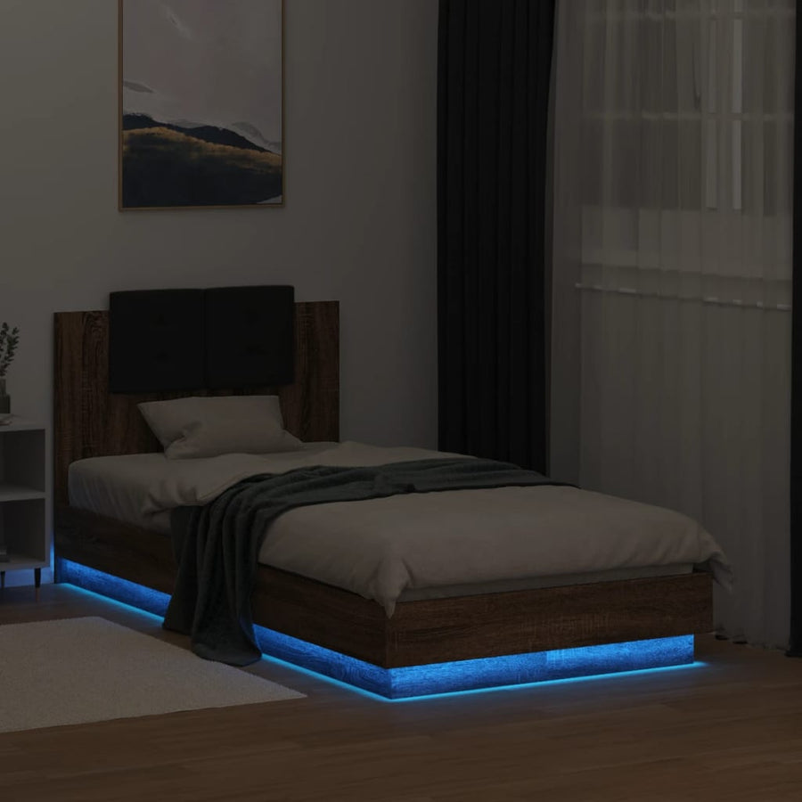 Bedframe Met Hoofdbord En Led Bruineikenkleurig 75X190 Cm