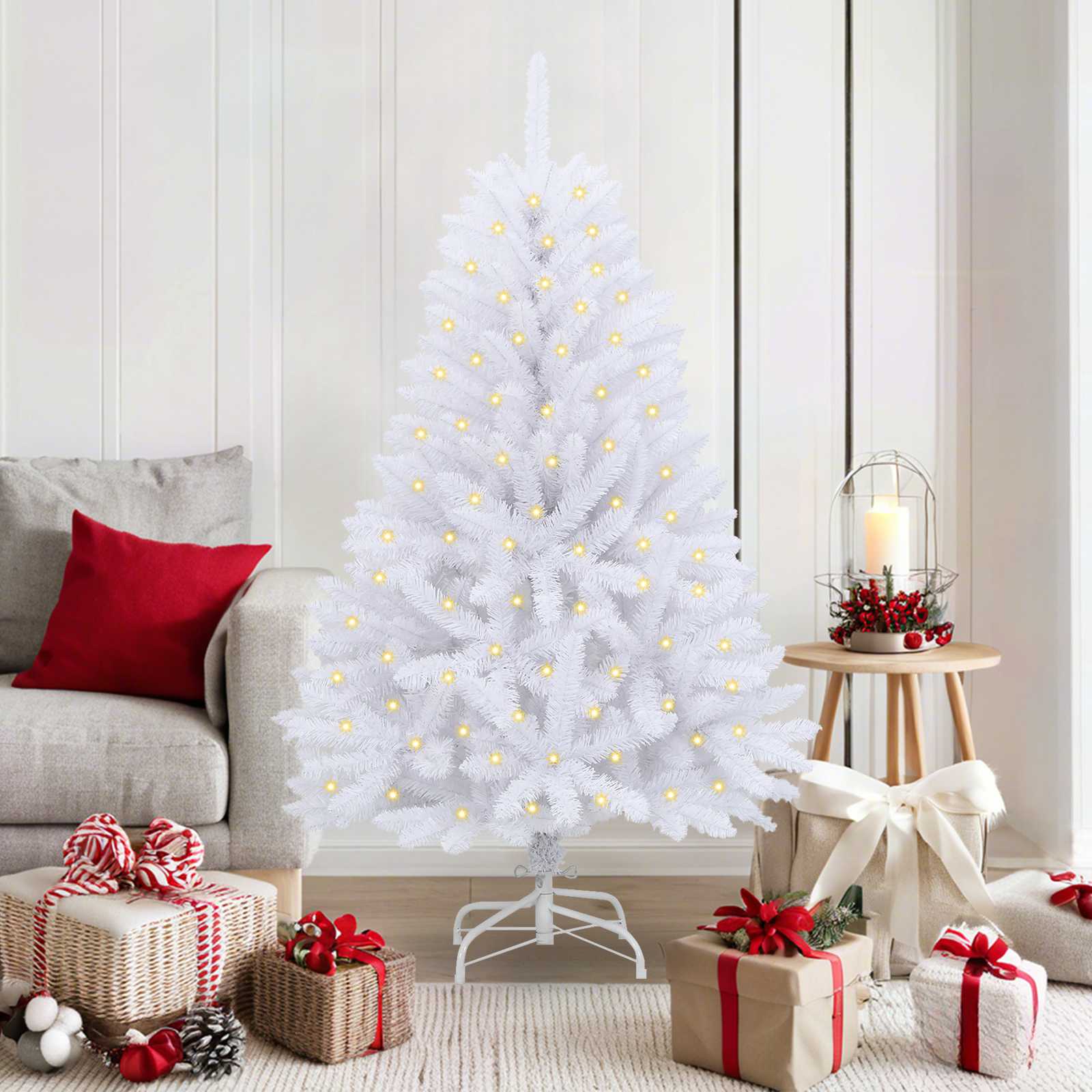 Kunstkerstboom Met 150 Led Pvc En Metaal Wit 150 cm Met LED's