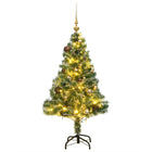 Kunstkerstboom Met 50 Led's Kerstballen En Sneeuw 120 cm met LED's en goudkleurige ballen