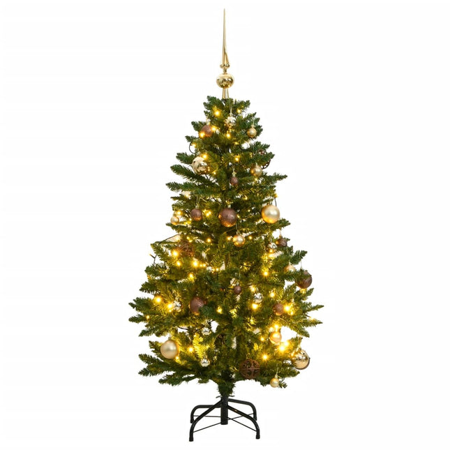 Kunstkerstboom Met Scharnieren 50 Led En Kerstballen Groen 120 cm met LED's en goudkleurige ballen