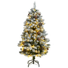 Kunstkerstboom Met Scharnieren 50 Led's En Kerstballen Groen En Wit 150 cm met LED's en goudkleurige ballen