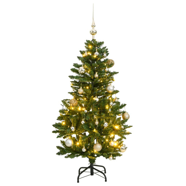 Kunstkerstboom Met Scharnieren 50 Led's En Kerstballen Groen 150 cm met LED's en roségoudkleurige ballen