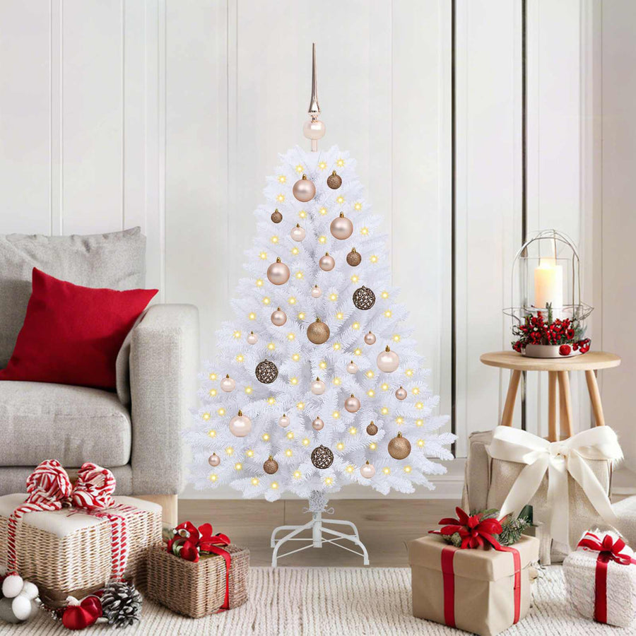 Kunstkerstboom 68 X 68 X Pvc En Metaal Wit 120 cm met LED's en roségouden ballen