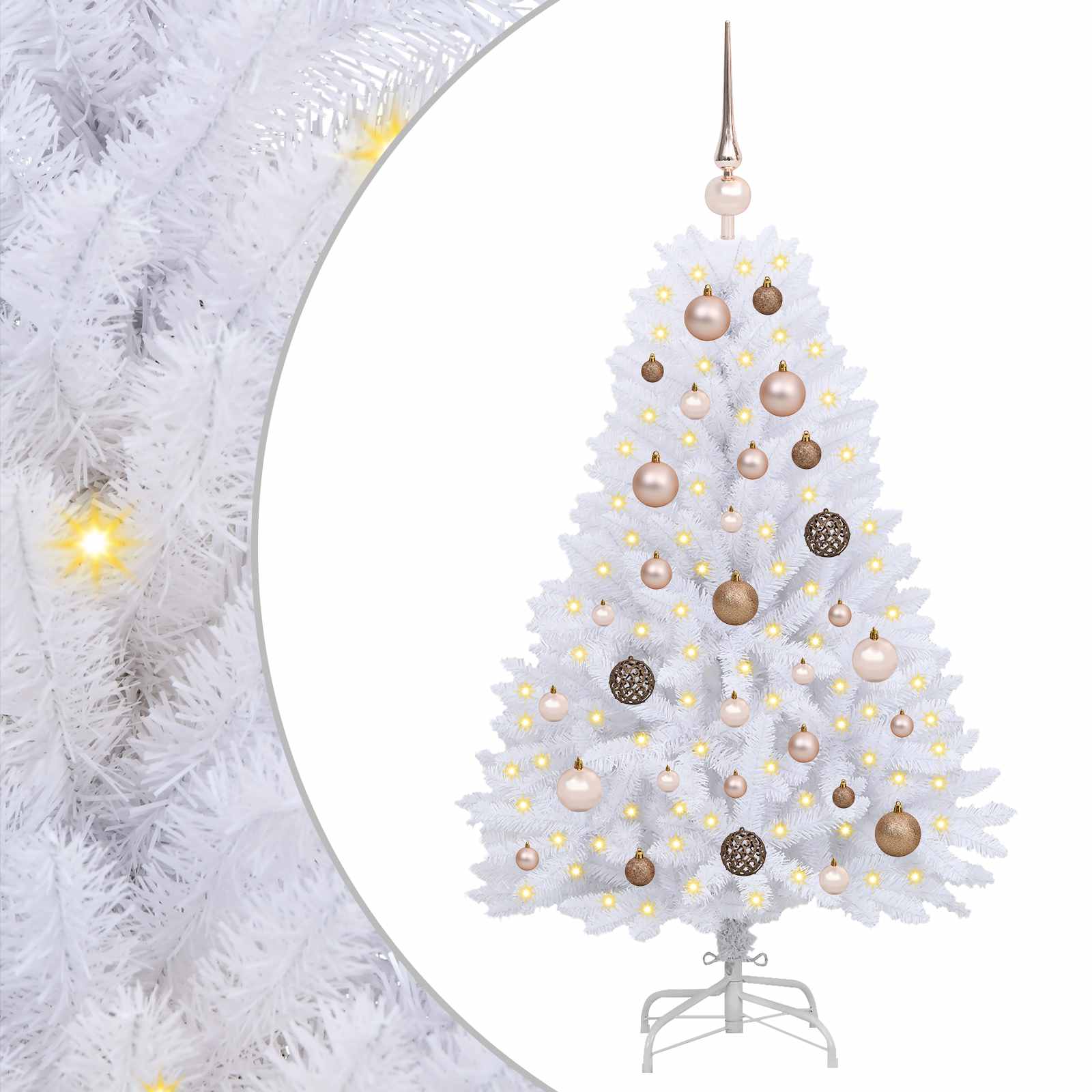 Kunstkerstboom 68 X 68 X Pvc En Metaal Wit 120 cm met LED's en roségouden ballen