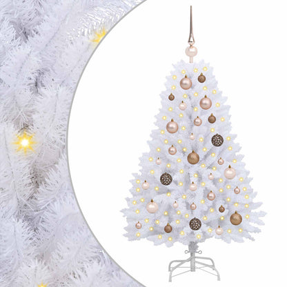 Kunstkerstboom 68 X 68 X Pvc En Metaal Wit 120 cm met LED's en roségouden ballen