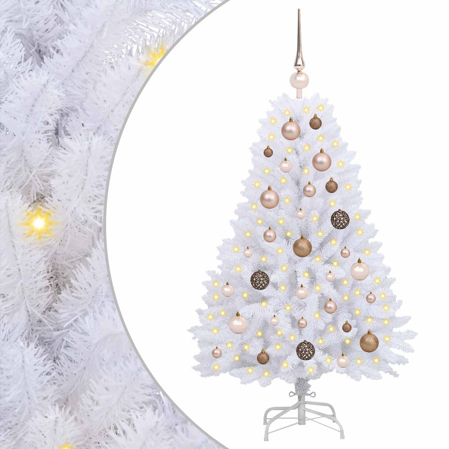 Kunstkerstboom 68 X 68 X Pvc En Metaal Wit 120 cm met LED's en roségouden ballen