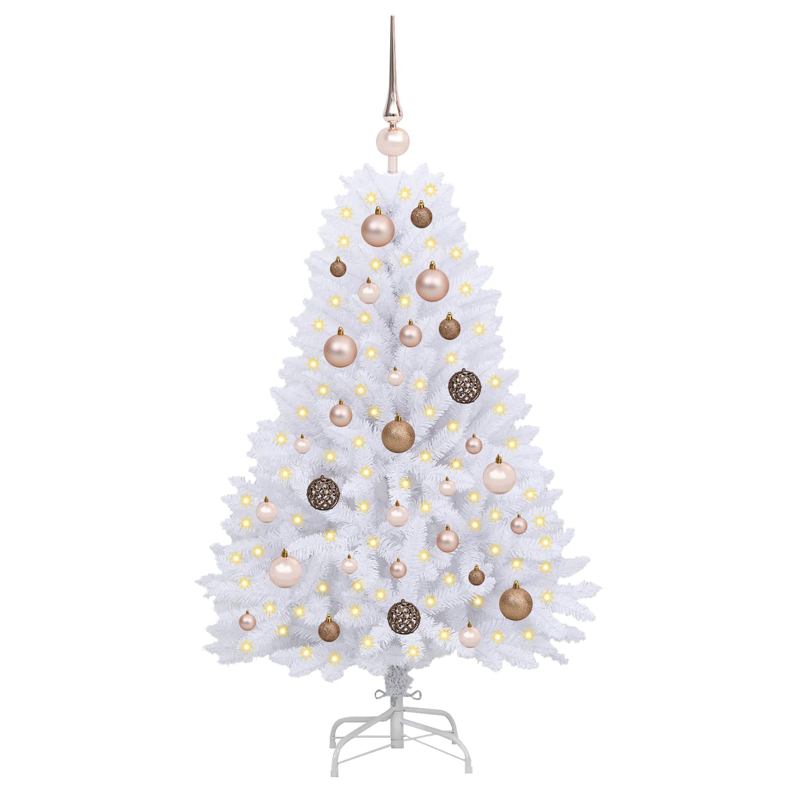 Kunstkerstboom 68 X 68 X Pvc En Metaal Wit 120 cm met LED's en roségouden ballen