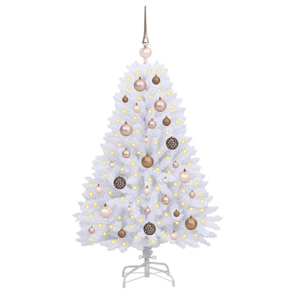 Kunstkerstboom 68 X 68 X Pvc En Metaal Wit 120 cm met LED's en roségouden ballen