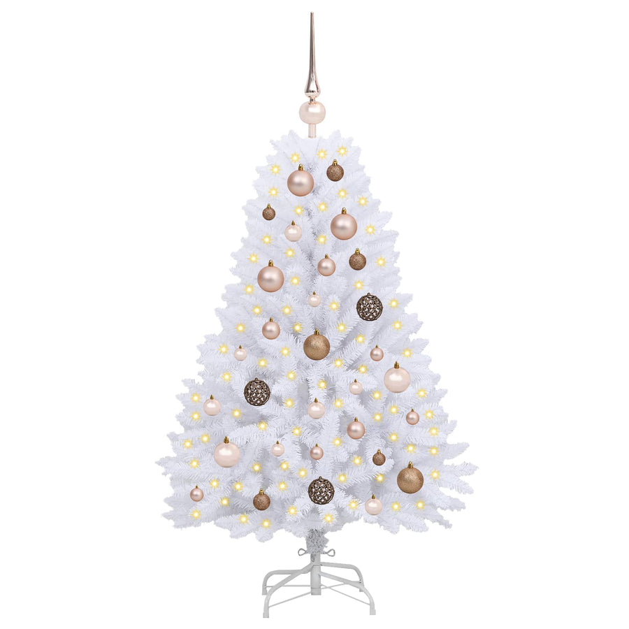 Kunstkerstboom 68 X 68 X Pvc En Metaal Wit 120 cm met LED's en roségouden ballen