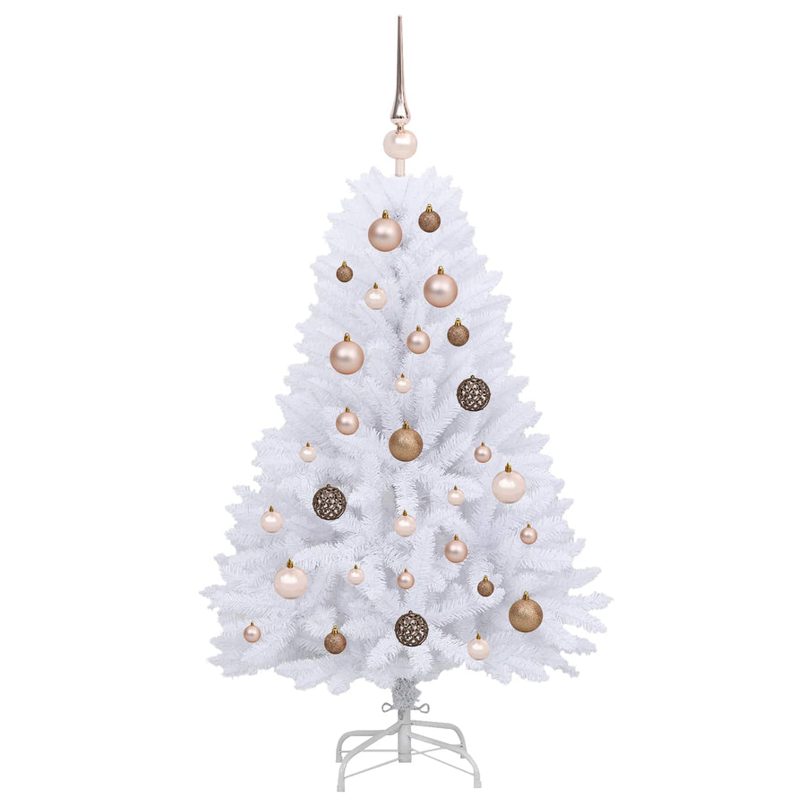 Kunstkerstboom 68 X 68 X Pvc En Metaal Wit 120 cm met LED's en roségouden ballen