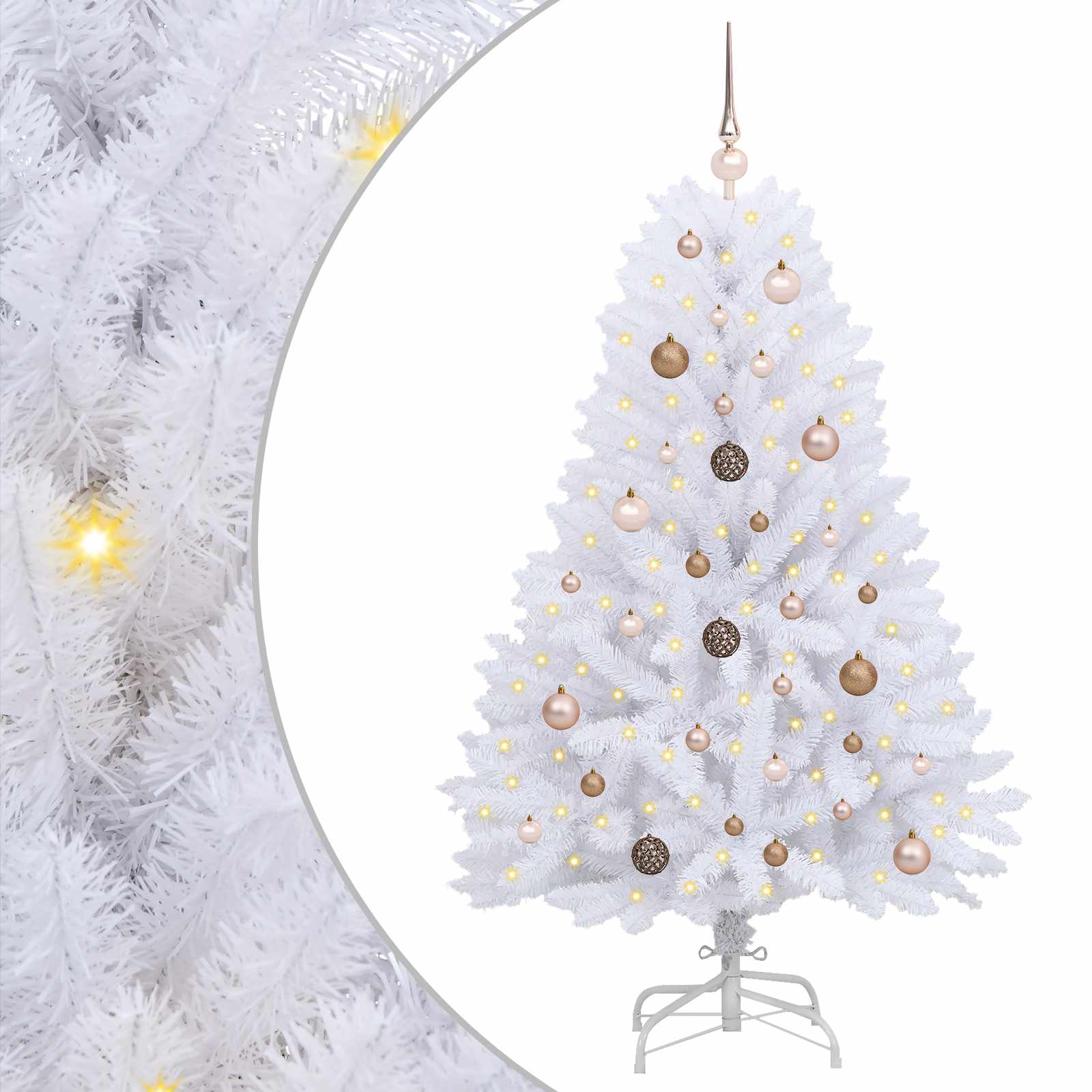 Kunstkerstboom 80 X 80 X Pvc En Metaal Wit 150 cm met LED's en roségouden ballen