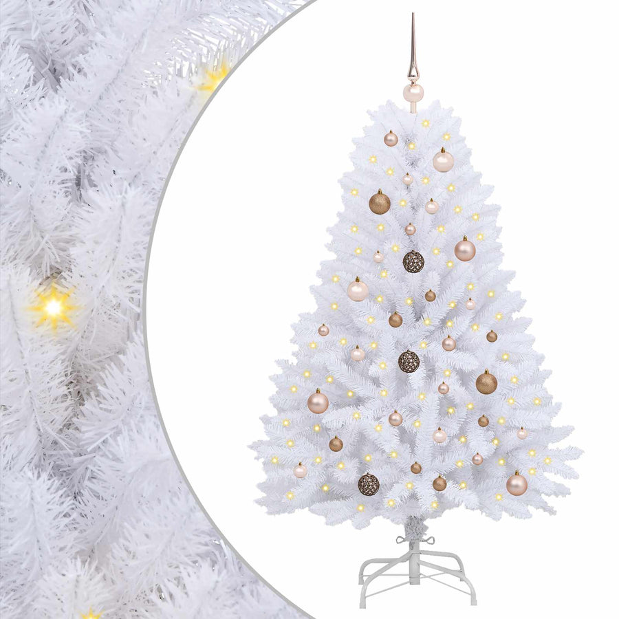 Kunstkerstboom 80 X 80 X Pvc En Metaal Wit 150 cm met LED's en roségouden ballen