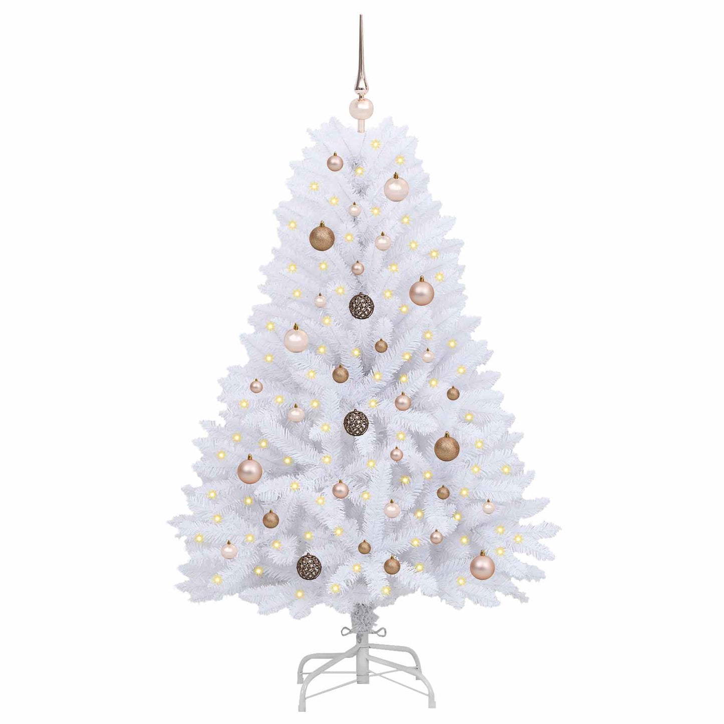 Kunstkerstboom 80 X 80 X Pvc En Metaal Wit 150 cm met LED's en roségouden ballen