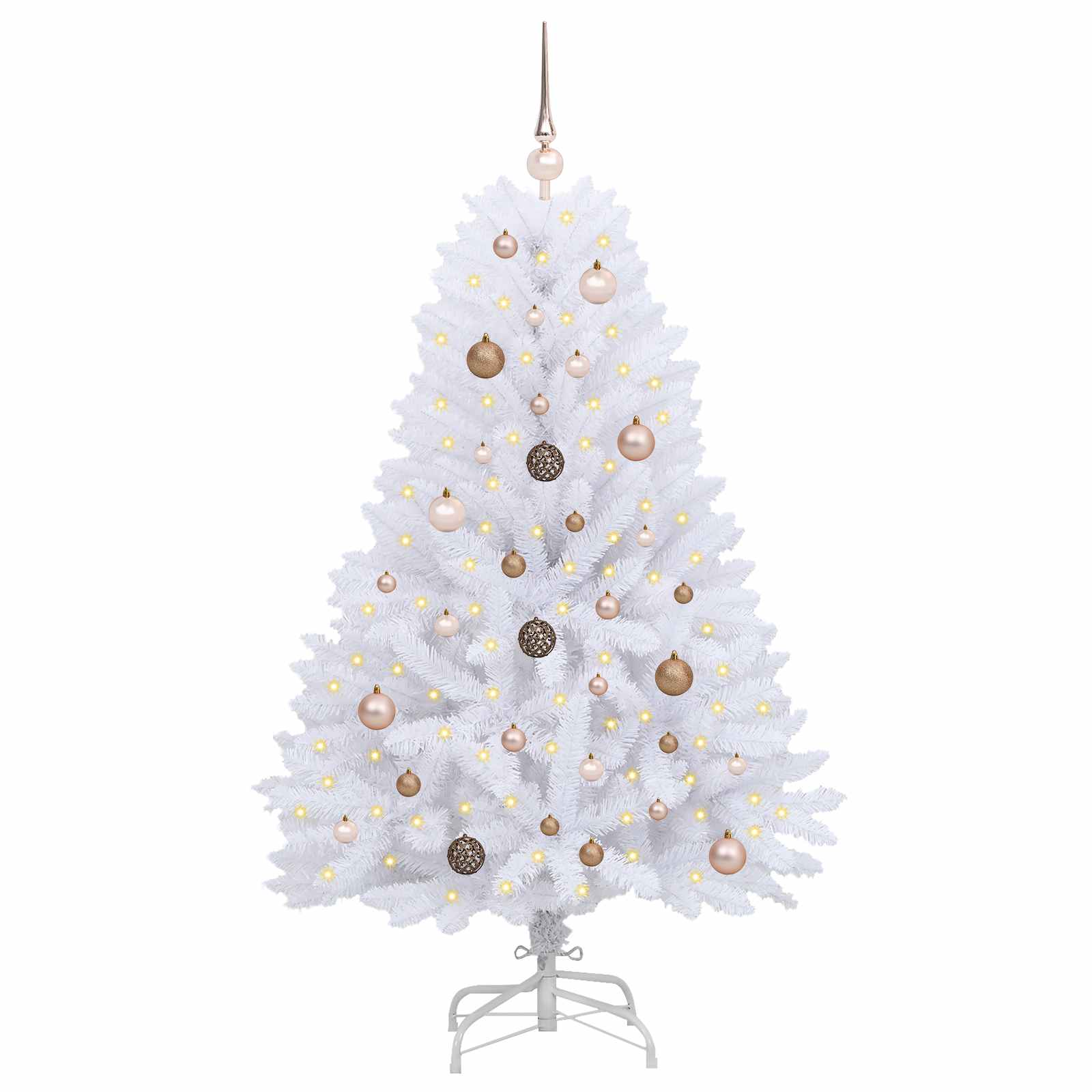 Kunstkerstboom 80 X 80 X Pvc En Metaal Wit 150 cm met LED's en roségouden ballen