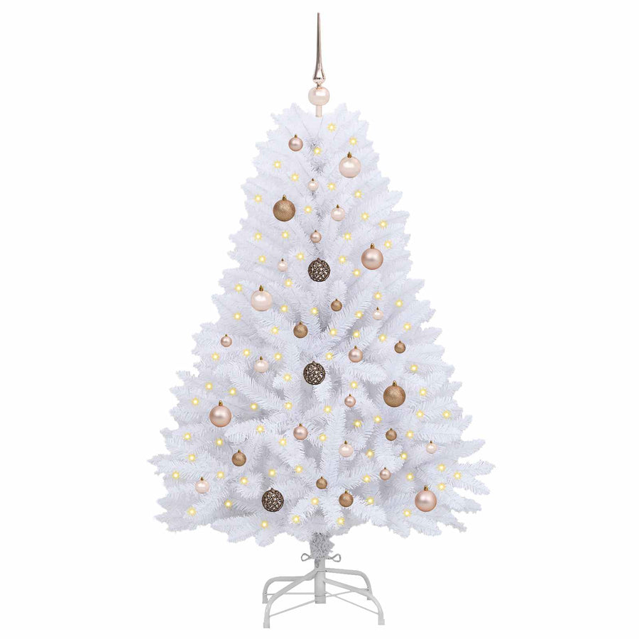 Kunstkerstboom 80 X 80 X Pvc En Metaal Wit 150 cm met LED's en roségouden ballen