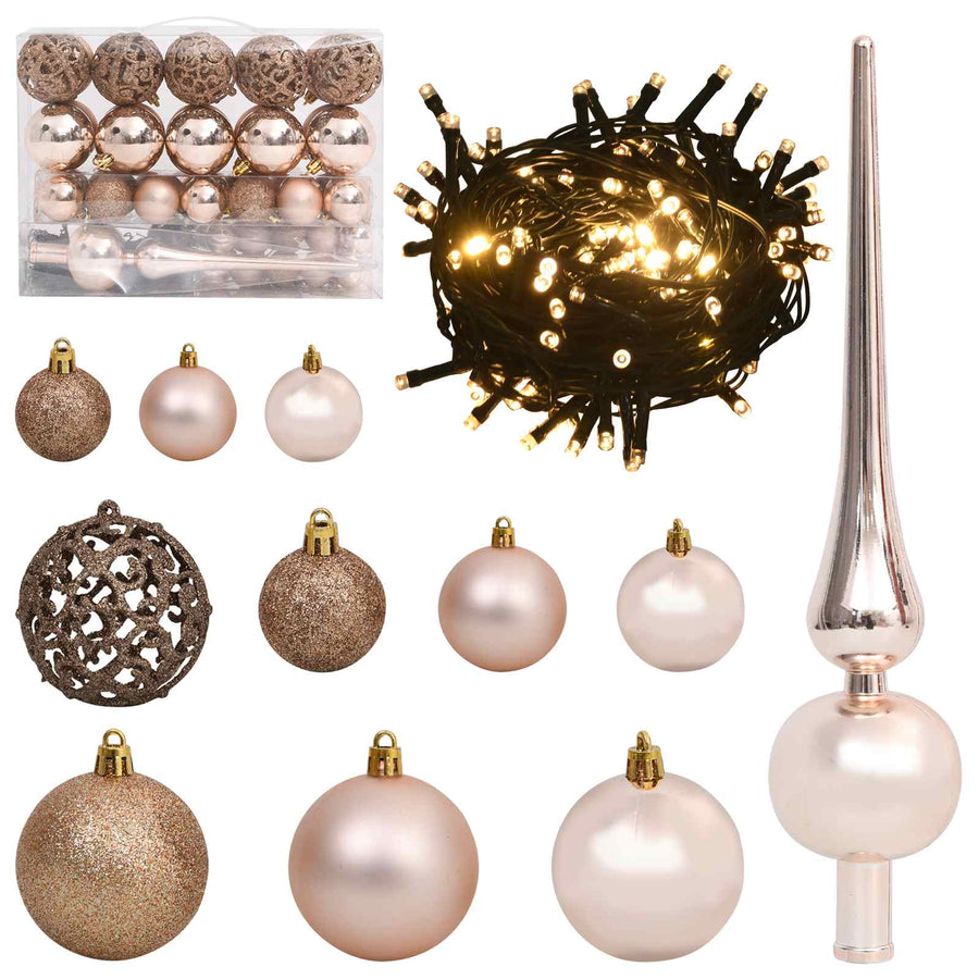 Kunstkerstboom 80 X 80 X Pvc En Metaal Wit 150 cm met LED's en roségouden ballen
