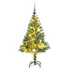 Kunstkerstboom Met 50 Led's Kerstballen En Sneeuw 120 cm met LED's en witte ballen