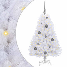 Kunstkerstboom 68 X 68 X Pvc En Metaal Wit 120 cm met LED's en witte/grijze ballen
