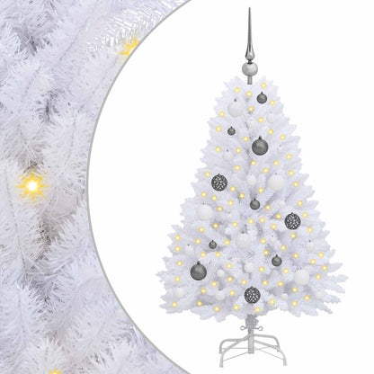 Kunstkerstboom 68 X 68 X Pvc En Metaal Wit 120 cm met LED's en witte/grijze ballen