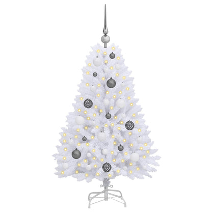 Kunstkerstboom 68 X 68 X Pvc En Metaal Wit 120 cm met LED's en witte/grijze ballen