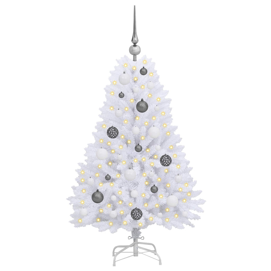 Kunstkerstboom 68 X 68 X Pvc En Metaal Wit 120 cm met LED's en witte/grijze ballen