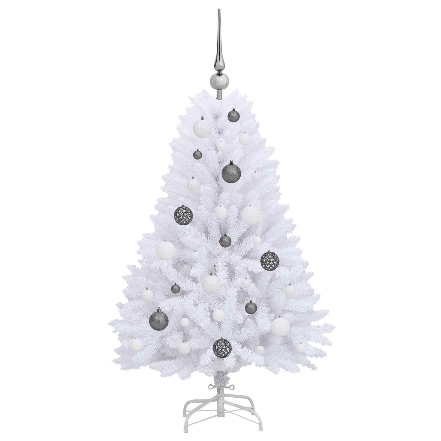 Kunstkerstboom 68 X 68 X Pvc En Metaal Wit 120 cm met LED's en witte/grijze ballen