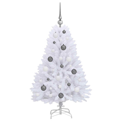 Kunstkerstboom 68 X 68 X Pvc En Metaal Wit 120 cm met LED's en witte/grijze ballen