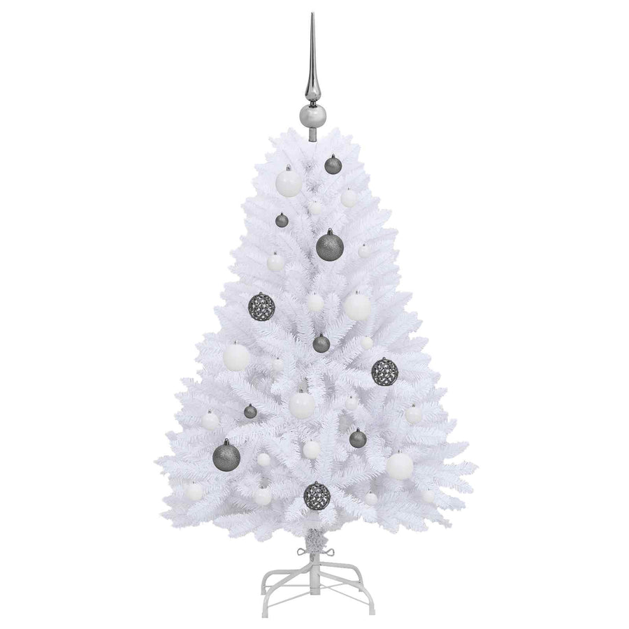 Kunstkerstboom 68 X 68 X Pvc En Metaal Wit 120 cm met LED's en witte/grijze ballen