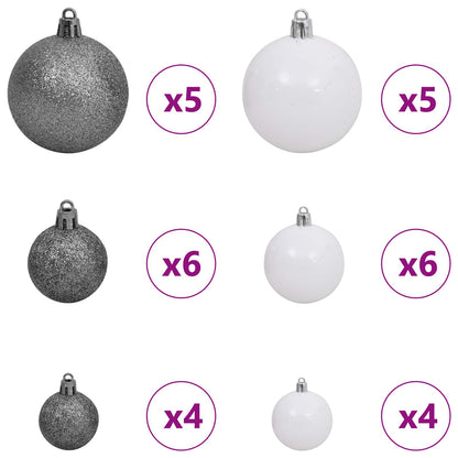 Kunstkerstboom 68 X 68 X Pvc En Metaal Wit 120 cm met LED's en witte/grijze ballen
