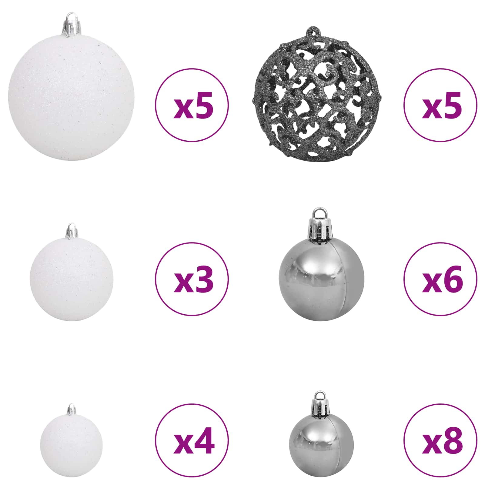 Kunstkerstboom 68 X 68 X Pvc En Metaal Wit 120 cm met LED's en witte/grijze ballen