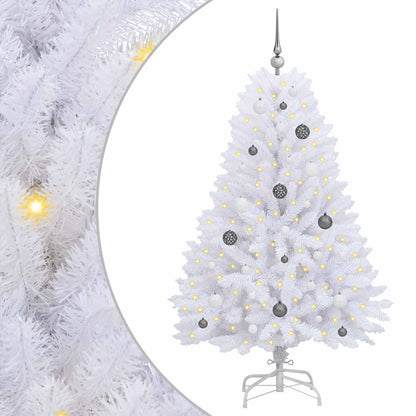 Kunstkerstboom 80 X 80 X Pvc En Metaal Wit 150 cm met LED's en witte/grijze ballen