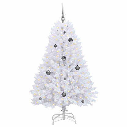 Kunstkerstboom 80 X 80 X Pvc En Metaal Wit 150 cm met LED's en witte/grijze ballen