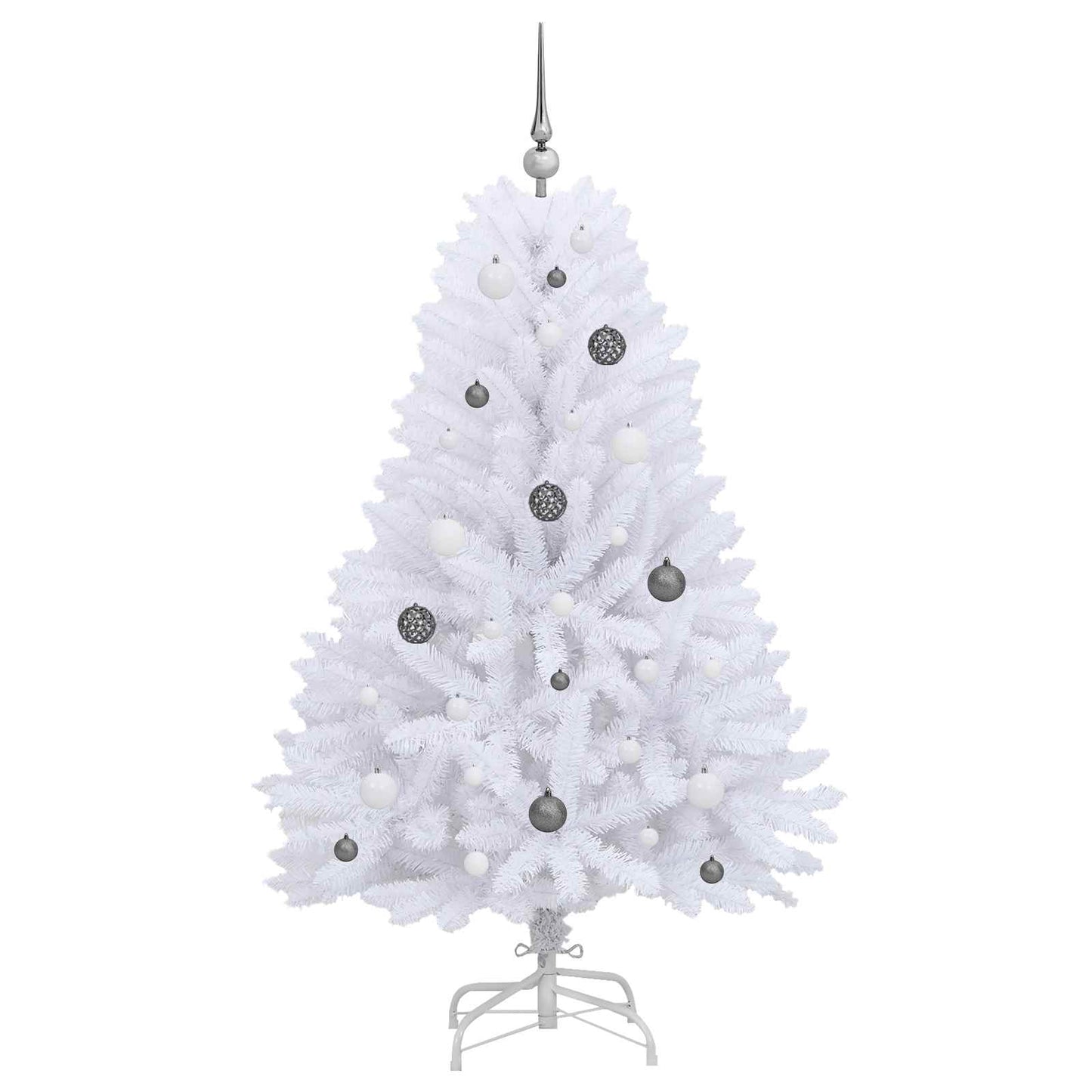 Kunstkerstboom 80 X 80 X Pvc En Metaal Wit 150 cm met LED's en witte/grijze ballen