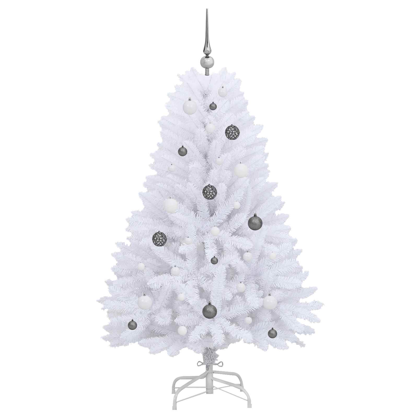 Kunstkerstboom 80 X 80 X Pvc En Metaal Wit 150 cm met LED's en witte/grijze ballen