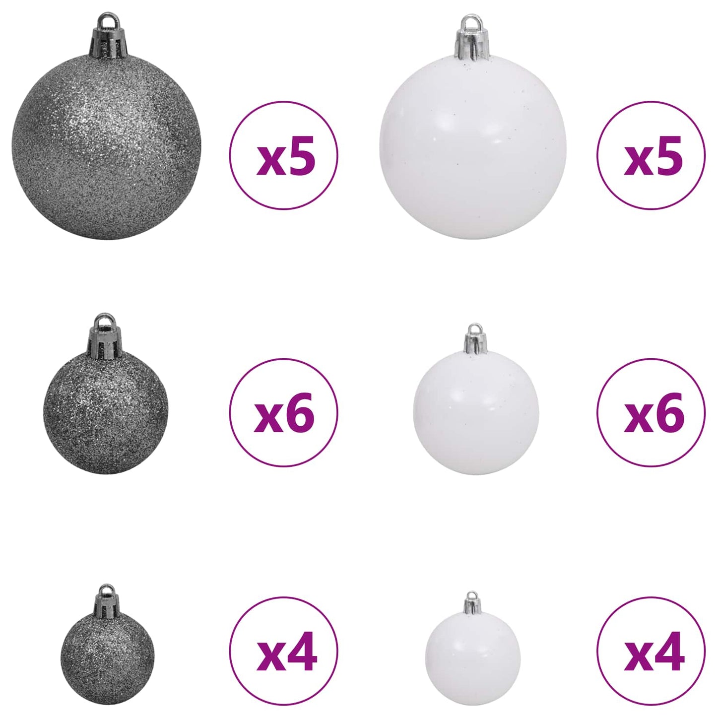Kunstkerstboom 80 X 80 X Pvc En Metaal Wit 150 cm met LED's en witte/grijze ballen
