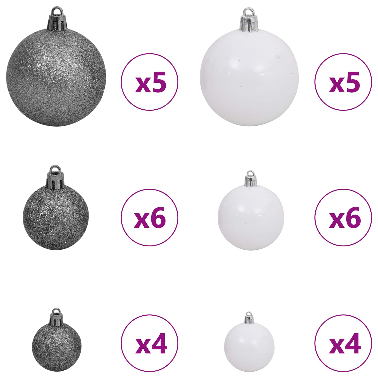 Kunstkerstboom 80 X 80 X Pvc En Metaal Wit 150 cm met LED's en witte/grijze ballen