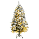 Kunstkerstboom Met Scharnieren 50 Led En Kerstballen Groen En Wit 120 cm met LED's en witte ballen