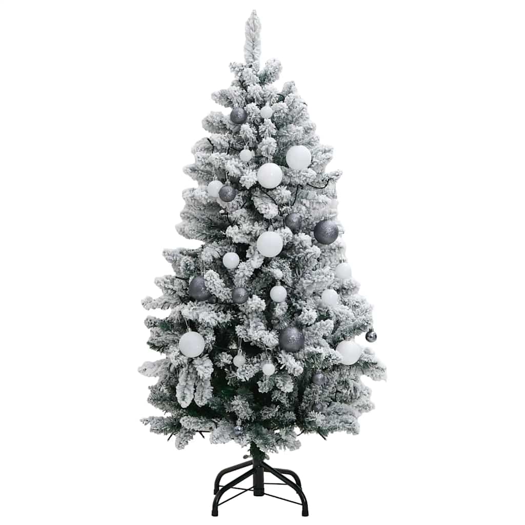 Kunstkerstboom Met Scharnieren 150 Led En Kerstballen 120 cm Groen en wit