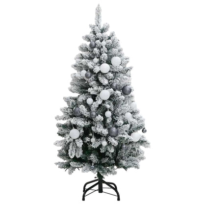 Kunstkerstboom Met Scharnieren 150 Led En Kerstballen 120 cm Groen en wit