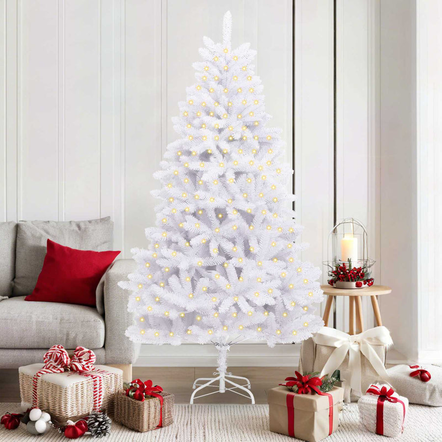 Kunstkerstboom Met 300 Led Pvc En Metaal Wit 180 cm Met LED's