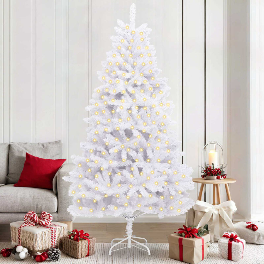 Kunstkerstboom Met 300 Led Pvc En Metaal Wit 210 cm Met LED's