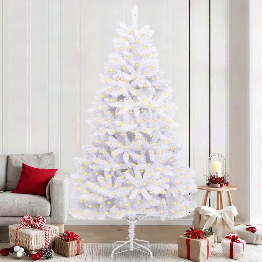 Kunstkerstboom Met 300 Led Pvc En Metaal Wit 240 cm Met LED's