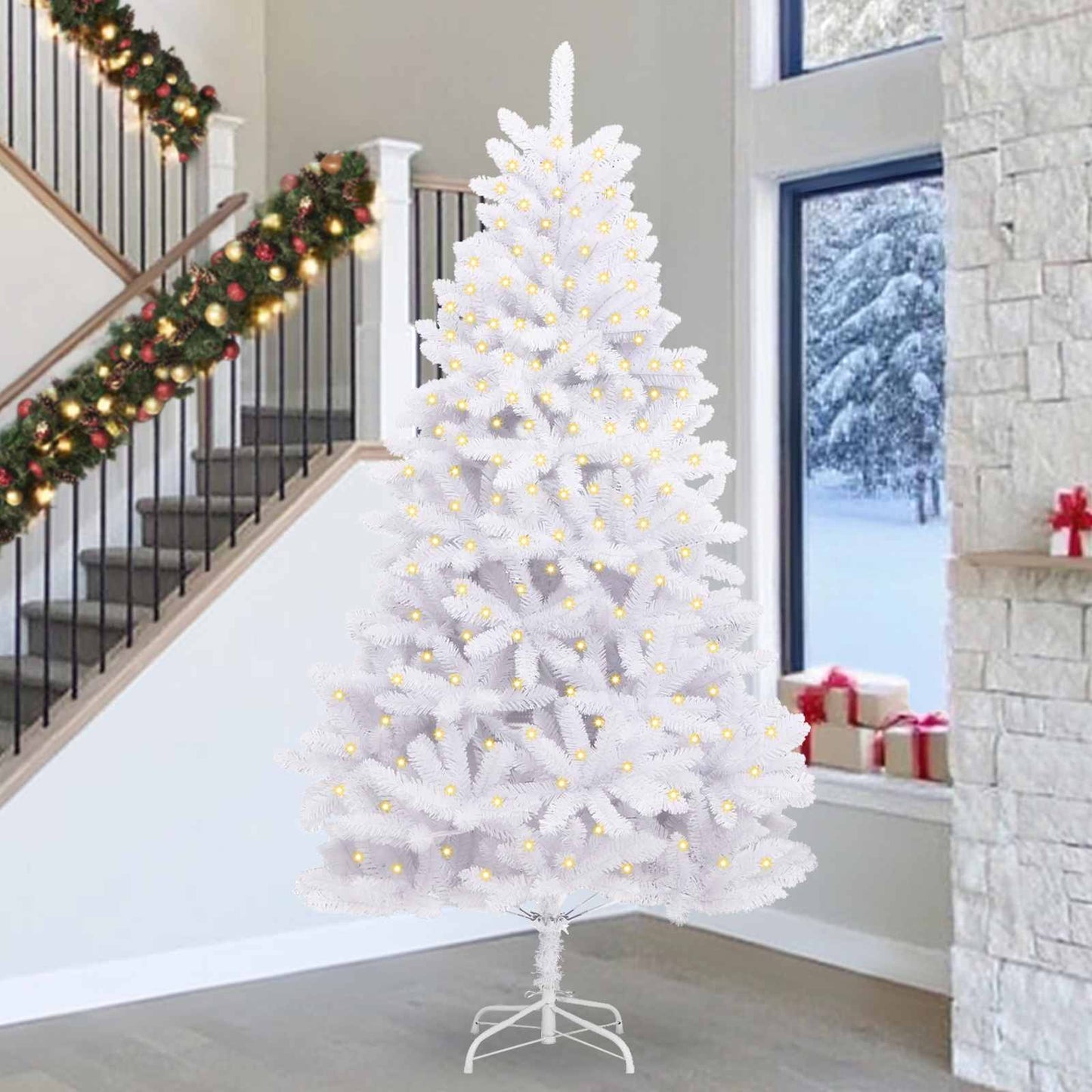 Kunstkerstboom Met 300 Led Pvc En Metaal Wit 300 cm Met LED's