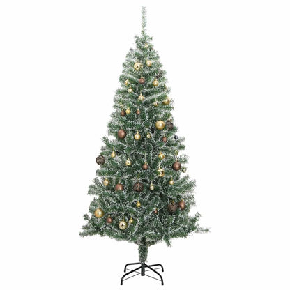 Kunstkerstboom met 300 LED's kerstballen en sneeuw 240 cm