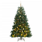 Kunstkerstboom Met Scharnieren 300 Led's En Kerstballen Groen 210 cm met LED's en goudkleurige ballen