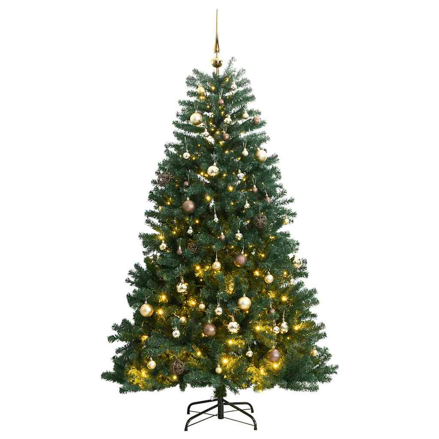 Kunstkerstboom met scharnieren 300 LED's en kerstballen 240 cm